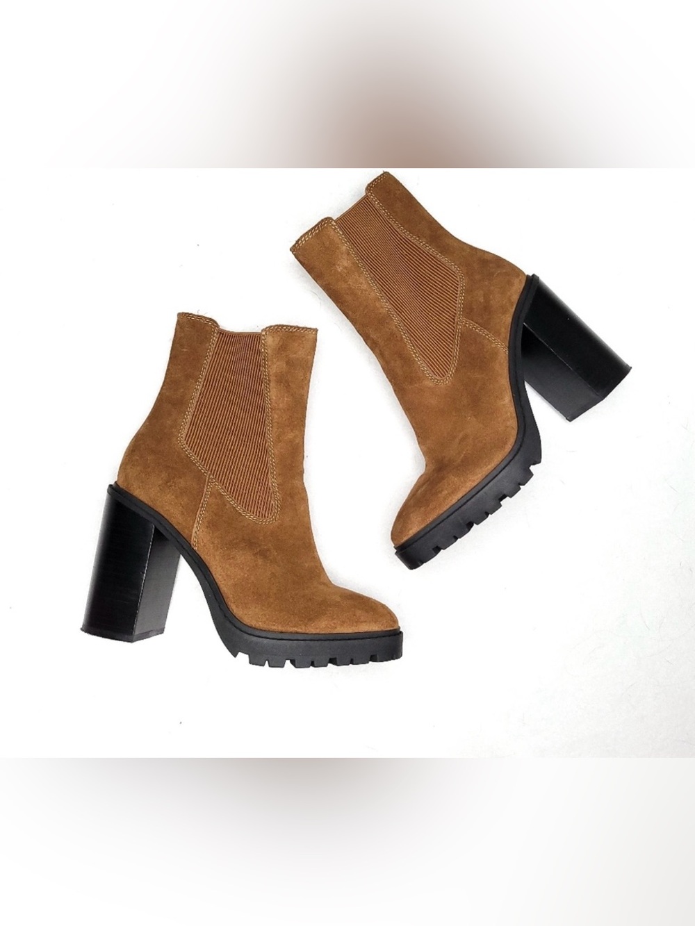 Chelsea and Violet Filip Cognac chunky stacked boots Sz 7